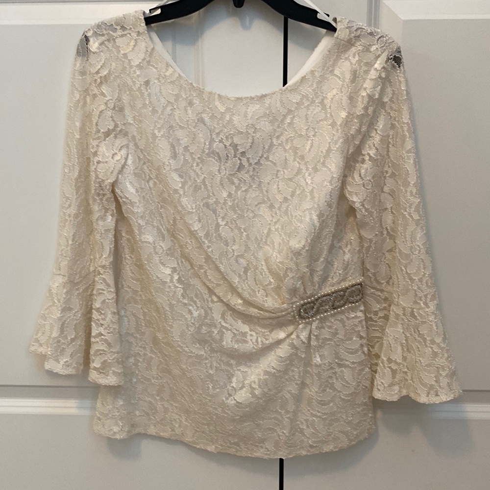 3/4 sleeve cream lace lined women’s blouse